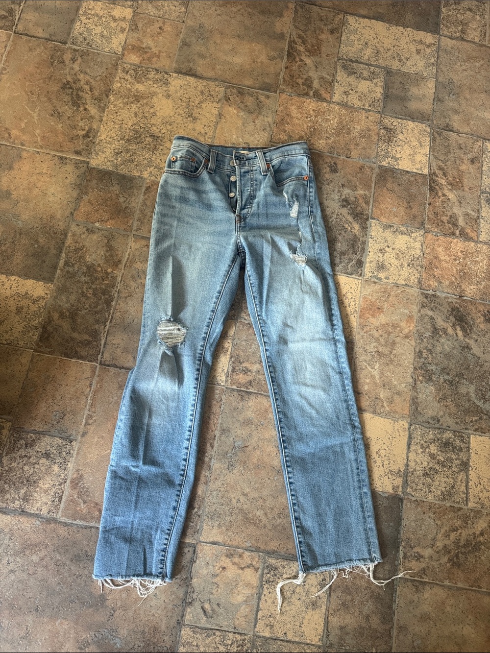 Levi's Light Blue Distressed Straight-Leg Jeans